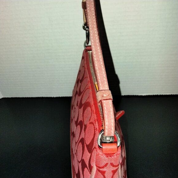 Coach Mini Pouch, Signature Logo Canvas Fabric, Red Shoulder/Wristlet, NWOT - Picture 5 of 9